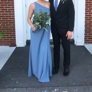 David’s Bridal Steel Blue Bridesmaid Dress
